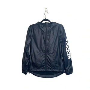 Adidas Linear Windbreaker Black Logo Full Zip Hooded Jacket Xsmall Women’s